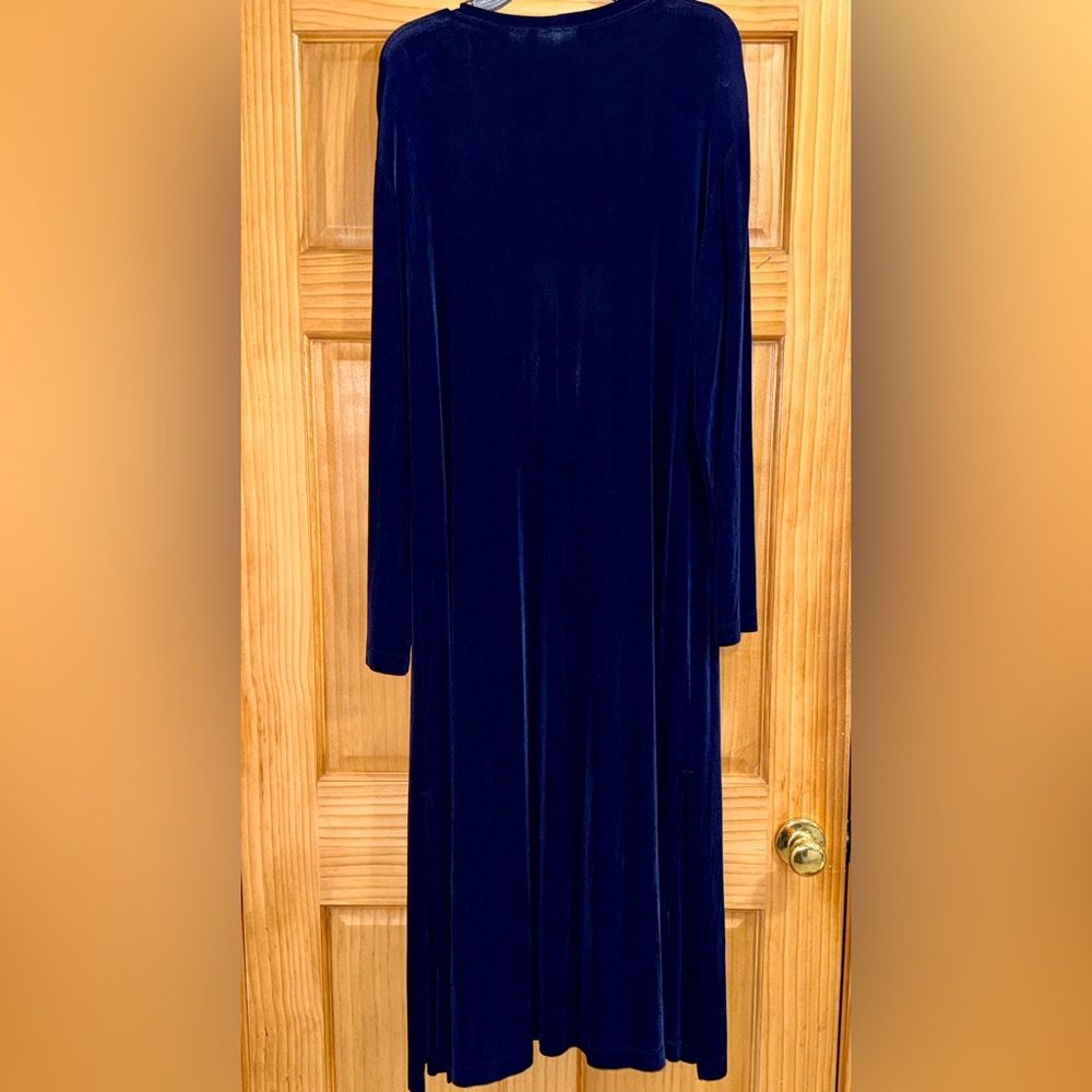 Chico's Traveler Women’s Deep Blue Lightweight Maxi Cardigan w/Side Slits-OS-EUC - Picture 8 of 10